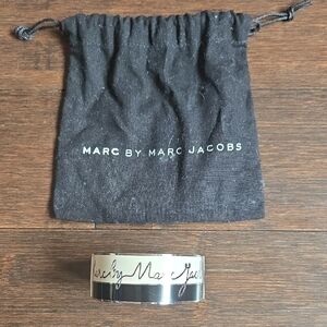 Marc by Marc Jacobs Silver Script Logo Wide Bangle with Branded Pouch